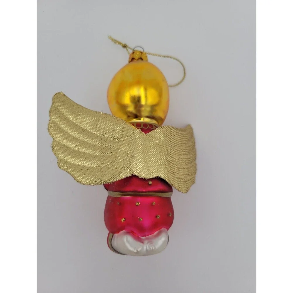 Vintage Glass Praying Angel Ornament With Gold Cloth Wings‎